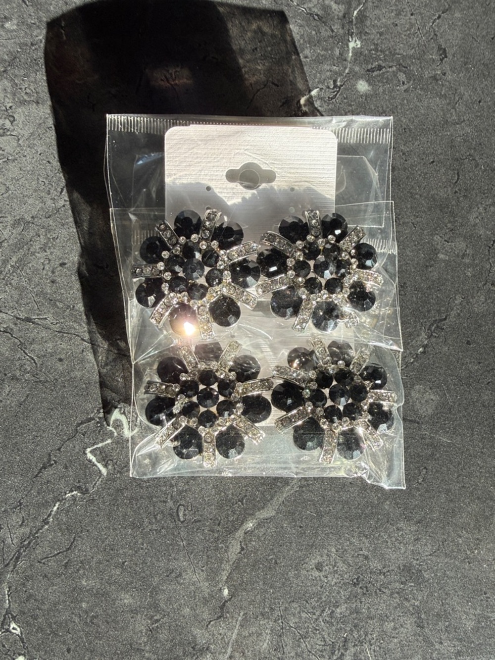 Black Crystal Flower Cluster Earrings - Elegant Women Jewelry